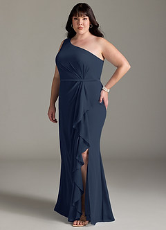 Azazie Liza Bridesmaid Dresses Dark Navy Mermaid One Shoulder Chiffon Dress image8