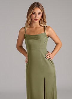Azazie Callan Bridesmaid Dresses Pistachio A-Line Pleated Stretch Satin Convertible Dress image7