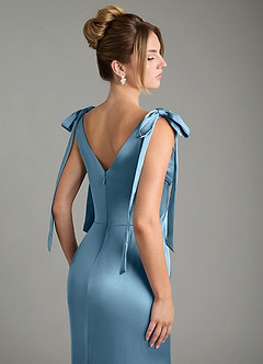 Azazie Alena Bridesmaid Dresses Steel Blue Mermaid Pleated Stretch Satin Dress image11