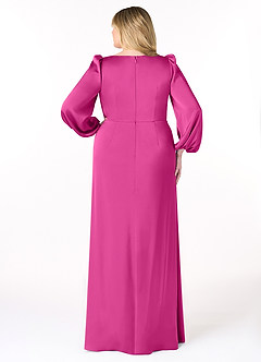 Azazie Mel Bridesmaid Dresses Fuchsia Sheath Long Sleeve Stretch Satin Dress image8