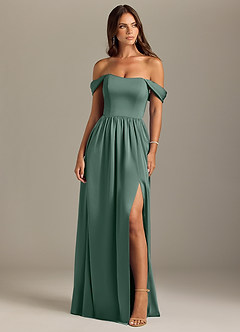 Azazie Calianna Bridesmaid Dresses Eucalyptus A-Line Off the Shoulder Stretch Satin Convertible Dress image1