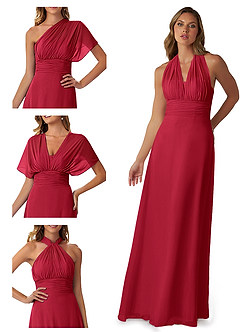 Azazie Fifi Brautjungfernkleider Wandelbar A-Linie Schulterfrei Chiffon Kleid Scharlachrot image7