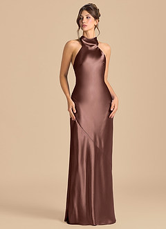 Azazie Velli Robes de demoiselle d'honneur Robe Fourreau en Satiné métallisé Col Haut Expresso image2