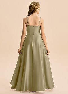 Azazie Eirlys Junior A-Linie Plissee Stretch-Satin Kleid Moosgrün image2