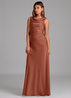 Azazie Nerine Vestidos de madrinha de casamento Vestido Castanho Aloirado de Cetim elástico de Linha A com Plissado image1
