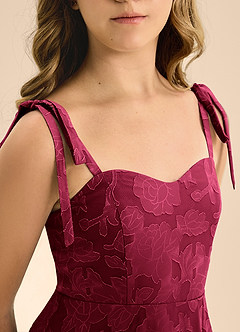 Azazie Rosey Junior Burgundy A-Line Sweetheart Neckline Floral Burnout Dress image3