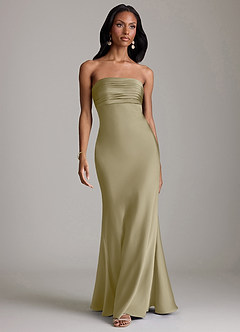 Azazie Saylor Vestidos de damas de honor Vestido de Musgo Verde de Satén Elástico de Corte Sirena con Sin tirantes image2