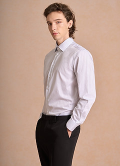 Aiden Midnight Blue Black 100% Cotton Non-Iron Striped Dress Shirt