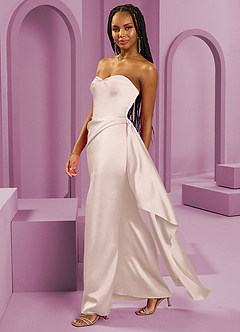 Barbie ♥ Azazie Bridesmaid Dresses Blushing Pink Sheath Strapless Stretch Satin Convertible Dress image5