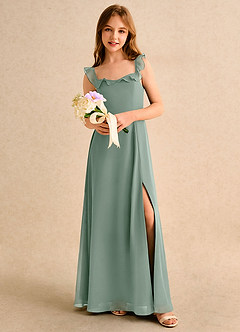 Azazie Chip Girls Formal Flower Girl Dresses Silver Sage A-Line Sleeveless Chiffon Dress image5