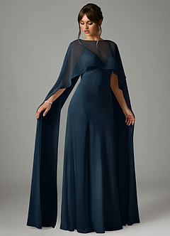 Azazie Stefania Bridesmaid Dresses Dark Navy A-Line Stretch Satin Dress image3