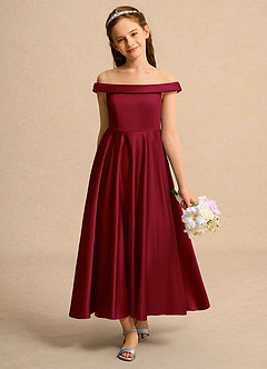 Azazie Teeny Girl Abiti da Ragazza di Fiori Abito A-Line in Raso Opaco Plissettato Borgogna image3