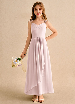 Azazie Zaida Girls Formal Flower Girl Dresses Blushing Pink A-Line Pleated Chiffon Dress image3