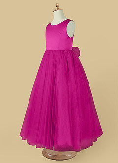Azazie Muni Flower Girl Dresses Fuchsia A-Line Bow Tulle Dress image5