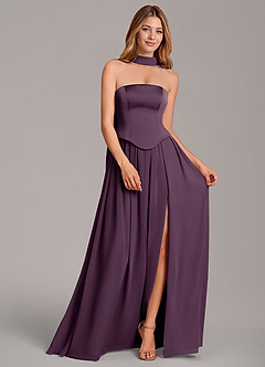 Azazie Cadence Bridesmaid Dresses Plum A-Line Corset Stretch Satin Convertible Dress image3