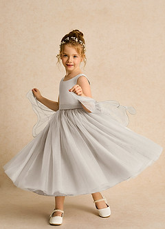 Azazie Pear Blumenmädchenkleider Ballkleid Schleifen Tüll Kleid Frost image2
