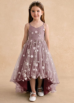 Azazie Celia Flower Girl Dresses Desert Rose A-Line Spaghetti Strap Tulle Dress image6