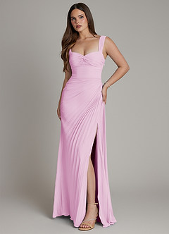 Azazie Amberly Bridesmaid Dresses Candy Pink Sheath Sweetheart Neckline Chiffon Dress image1