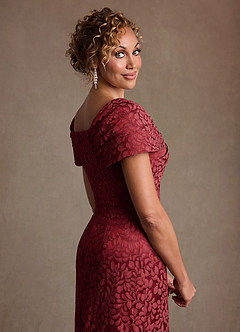 Azazie Atkins Mother of the Bride Dresses Cabernet Franc Column Off the Shoulder Floral Jacquard Dress image6