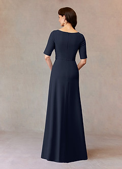 Azazie Joelle vestidos de madre de la novia Vestido de Azul Marino Oscuro de Crepé elástico de Corte En A con Lentejuela image4