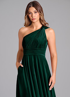 Azazie Charlize Bridesmaid Dresses Emerald A-Line One Shoulder Velvet Dress image6