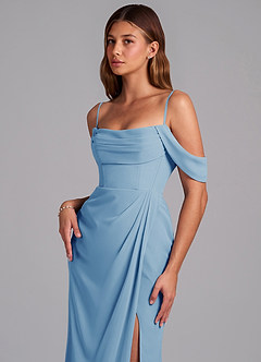 Azazie Johana Bridesmaid Dresses Steel Blue Mermaid Off the Shoulder Chiffon Convertible Dress image5