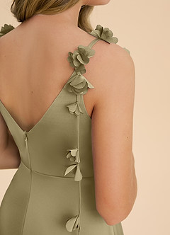 Azazie Gumdrop Junior Moss Green Empire Pleated Stretch Satin Dress image6