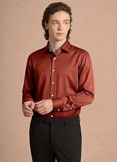 front Julian Terracotta Stretch Satin Dress Shirt