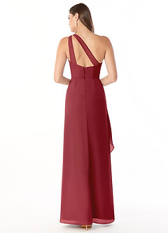 Azazie Maive Bridesmaid Dresses Pomegranate Sheath Pleated Ruffle Chiffon Dress image2