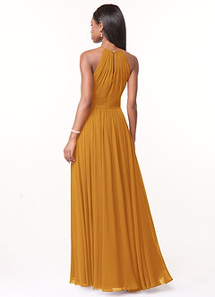 Azazie Cherish Bridesmaid Dresses Butterscotch A-Line Pleated Chiffon Dress image2