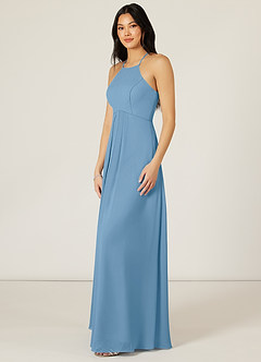 Azazie Sarah Final Sale Steel Blue Empire Pleated Chiffon Dress image4