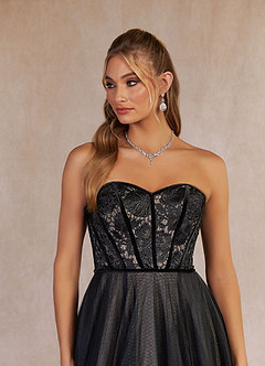 Azazie Persephone Wedding Dresses Black Champagne Ball-Gown Lace Tulle Dress image6