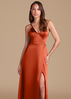 Azazie Maksim Final Sale Paprika A-Line Metallic Satin Dress image3