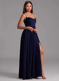 Azazie Elle Bridesmaid Dresses Dark Navy A-Line with Pockets Velvet Dress image7
