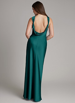 Azazie Dimitra Bridesmaid Dresses Peacock A-Line Pleated Stretch Satin Dress image7