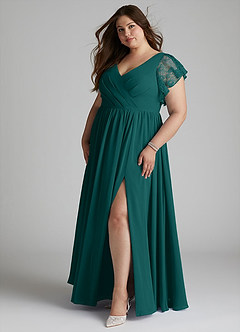 Azazie Zella Bridesmaid Dresses Peacock A-Line Lace Chiffon Dress image9