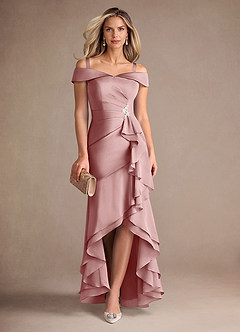 Azazie Billings Mother of the Bride Dresses Dusty Rose Mermaid Off the Shoulder Stretch Satin Dress image7