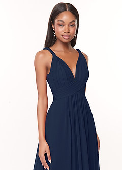 Azazie Maren Robes de demoiselle d'honneur Robe Trapèze en Mousseline de soie Plissée Bleu Marine Foncé image6