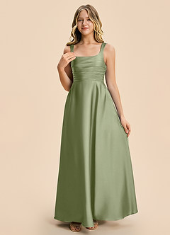 Azazie Azaria Junior Pistachio A-Line Pleated Stretch Satin Dress image6