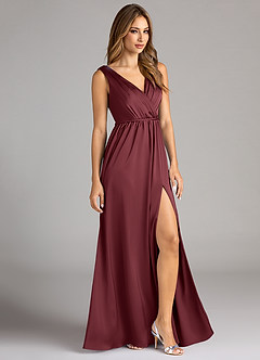 Azazie Tanicia Bridesmaid Dresses Merlot A-Line Pleated Stretch Satin Dress image4