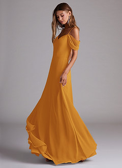 Azazie Marley Bridesmaid Dresses Butterscotch A-Line Off the Shoulder Chiffon Convertible Dress image3