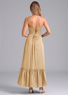 Azazie Leilana Robes de demoiselle d'honneur Robe Trapèze en Satin extensible Corset Or image2