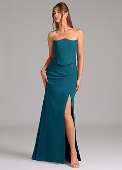 Azazie Jenine Brautjungfernkleider Meerjungfrau-Linie Schulterfrei Chiffon Kleid Tintenblau image5