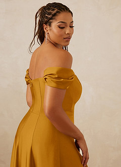 Christian Siriano Bridal for Azazie 1002 Bridesmaid Dresses Butterscotch A-Line Off the Shoulder Stretch Satin Convertible Dress image10