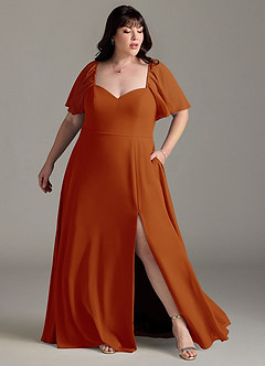 Azazie Chloe Brautjungfernkleider A-Linie Herzausschnitt Chiffon Kleid Paprika image9