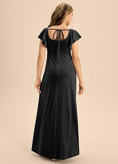 Azazie Bondi Junior Black A-Line Bow Velvet Dress image2