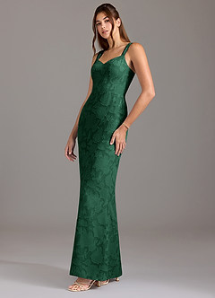 Azazie Denice Bridesmaid Dresses Dark Green A-Line Pleated Floral Burnout Dress image3