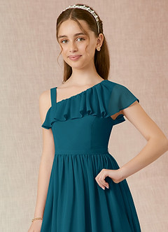 Azazie Mango Junior Ink Blue A-Line Ruched Chiffon Dress image4