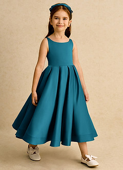 Azazie Babs Blumenmädchenkleider Ballkleid Plissee Matte Satin Kleid Tintenblau image4