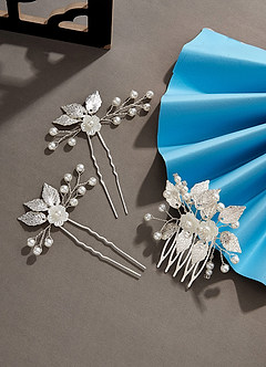 front Crystal Leaf Bridal Comb Set